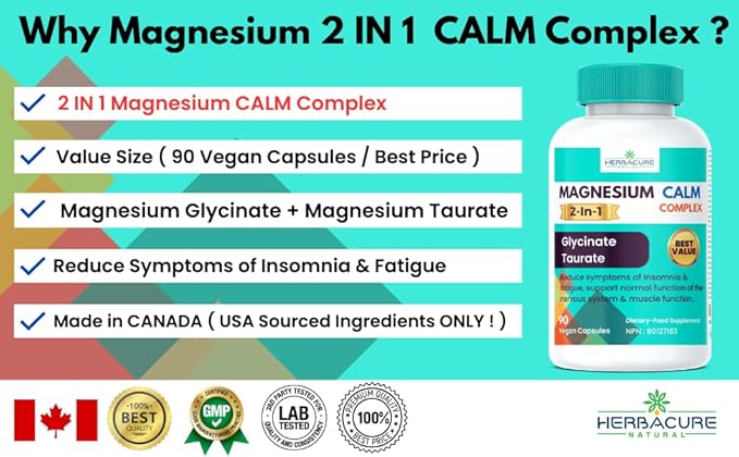 Magnesium CALM Complex 2 in 1 Glycinate and Taurate 90 units USA sourced ingredients Only New 2024