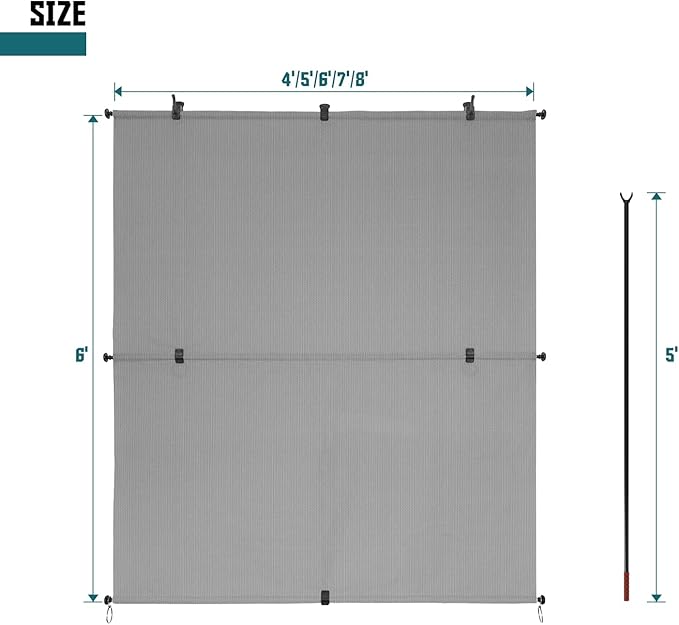 Bynbbur 7'W x 11.5'H Outdoor Patio Shades Foldable Roller Blinds, 220 GSM Sun Shade Roll Up Porch Screens Exterior Shade Cloth for Deck Pergola Backyard, Light Gray