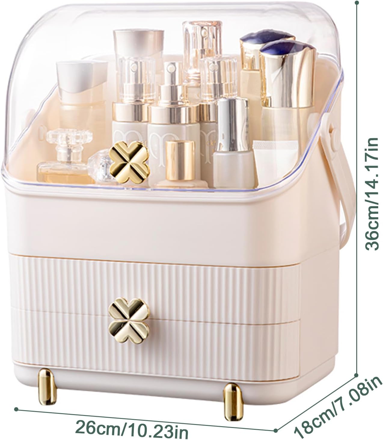 Preppy Makeup Organizer | 3-Tier Cosmetic Storage Box | Ivory White, Portable