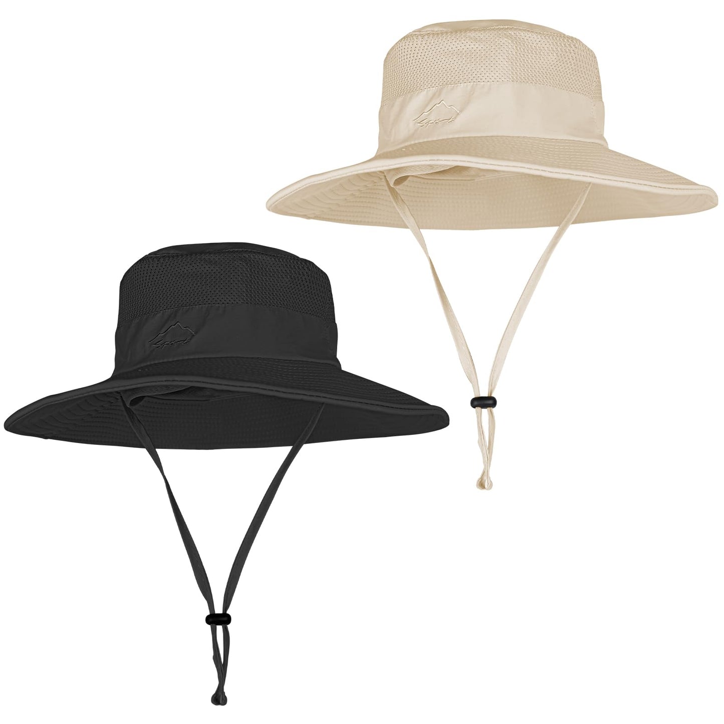 2 Pack Sun Hats for Men Women Fishing Hat UPF 50+ Breathable Wide Brim Summer UV Protection Hat Black/Beige