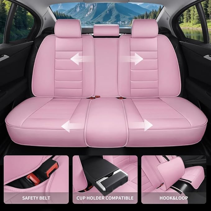 Car Seat Covers Full Set Custom Fit for Saturn Aura 2006-2009 - Premium Leather with Lumbar Support, Breathable, Anti-Slip & Excellent Seating Experience (Pink, Full Set)