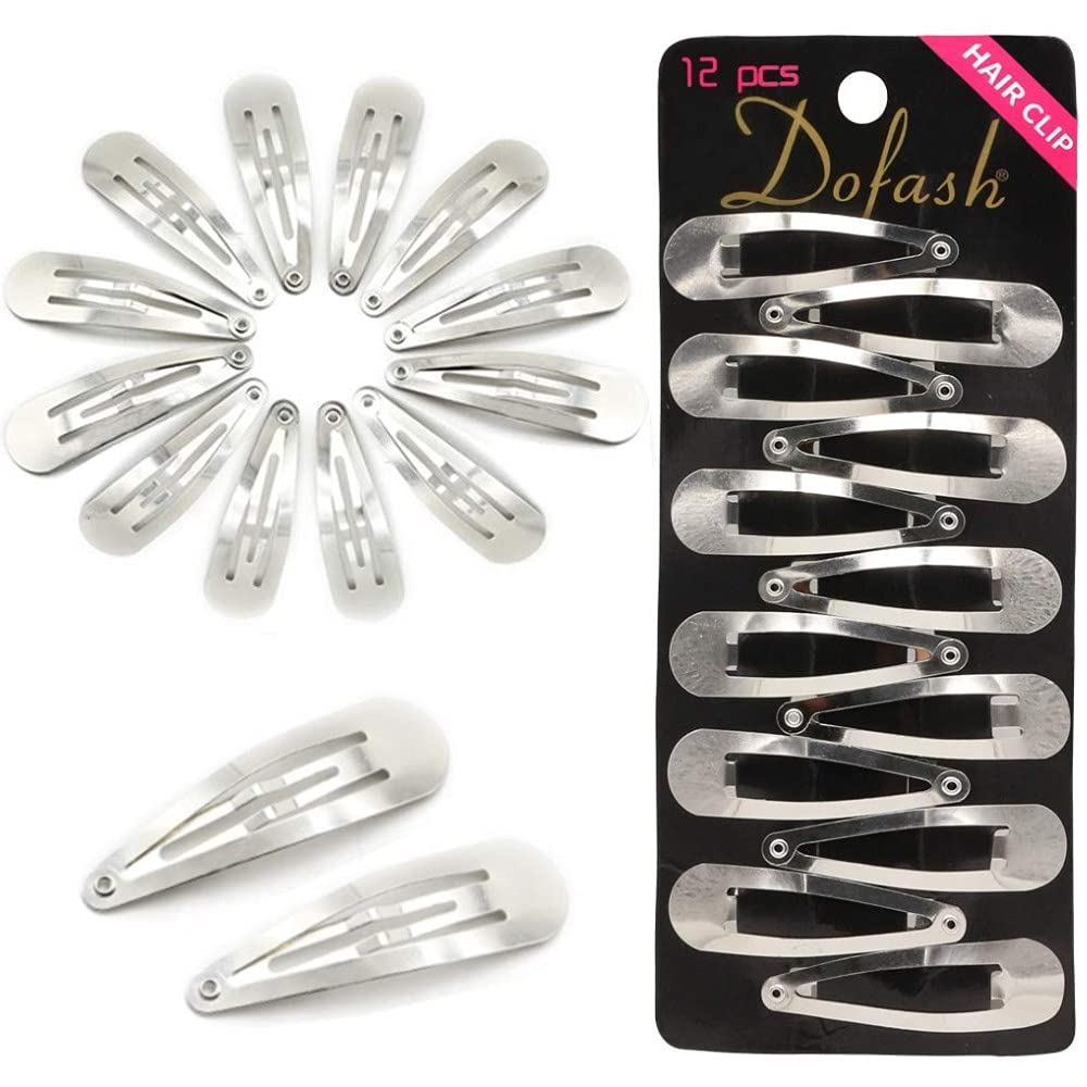 Dofash 5Cm/2In Snap Hair Clips Mini Silver Hair Clips For Women Metal Small Hair Clips Hair Grips Hair Accessories 12 Count/Silv