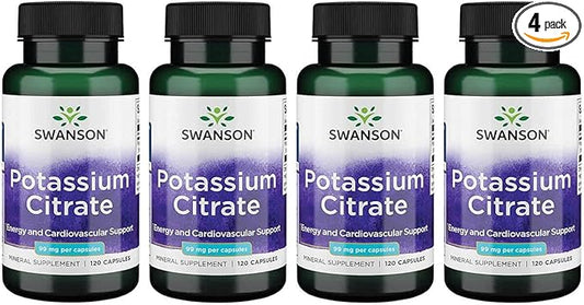 Swanson Potassium Citrate - Mineral Supplement Promoting Heart Health & Energy Support - Aids Optimal Nerve & Kidney Function with Natural Ingredients - (120 Capsules, 99mg Each) (4 Pack)