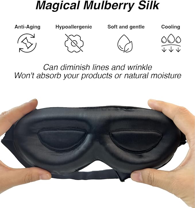 PROMEED Adjustable 100% Mulberry Silk Sleep Mask 23 Momme, 3D Contoured No-Pressure Cup Eye Mask for Sleeping, Super Soft Breathable Blindfold, Perfect Blocks Light for Sleeping (White)