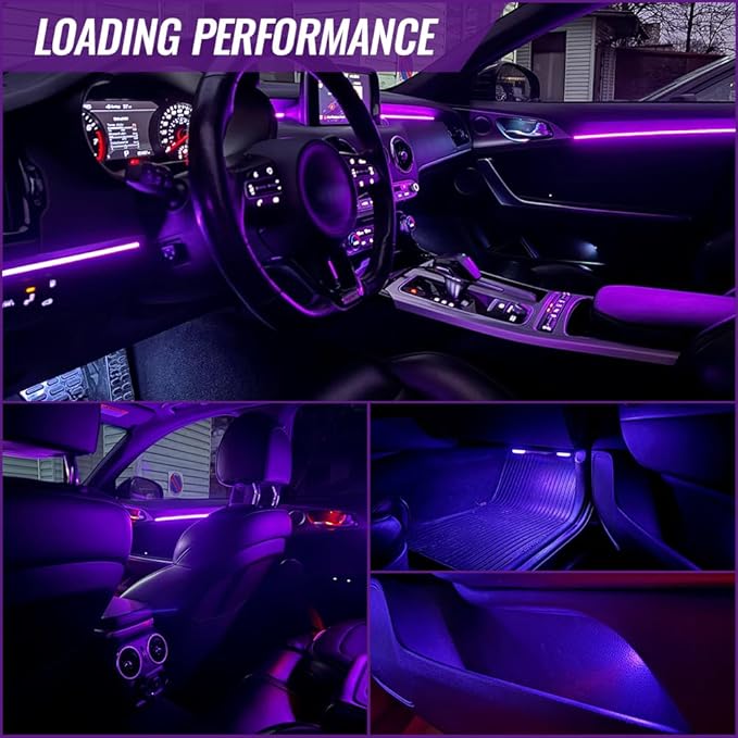 Ambient Lighting Car Led Lights Interior Kit,6 in 1 RGB Music Sync Acrylic Led Lights for Car Interior,175 inches DIY Fiber Optic Neon Accent Strip Ambiance Lighting with Wireless APP Remote