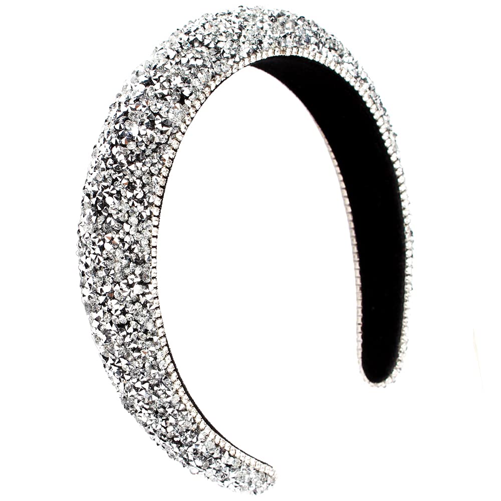 FASOTY Rhinestone Headband Women Fashion Handmade Silver Headband Crystal Diamond Bling Headbands Hair Hoops Padded Headband Gli
