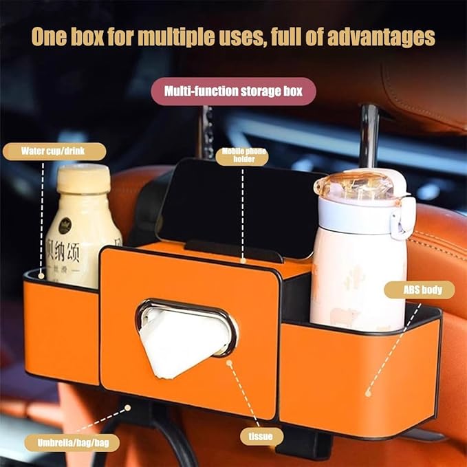 Car Multifunctional Seat Back Waterproof Storage Bag, Multifunctional & Waterproof Car Back Seat Organizer with 2 Cup Holders&Hooks, Hanging Storage Box for Most Cars (2pcs C)