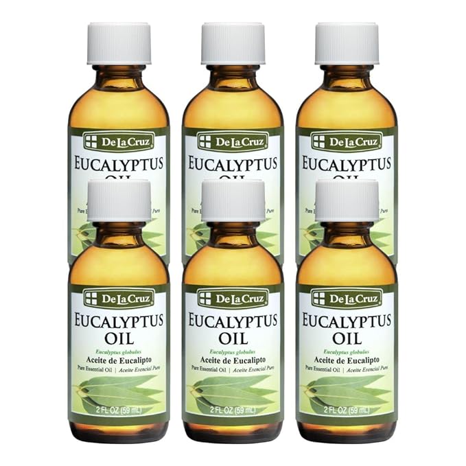 De La Cruz Eucalyptus Essential Oil Aromatherapy for Diffuser or Humidifier 100% Pure Steam Distilled Eucalyptus Globulus - 2 Fl Oz (Pack of 6)