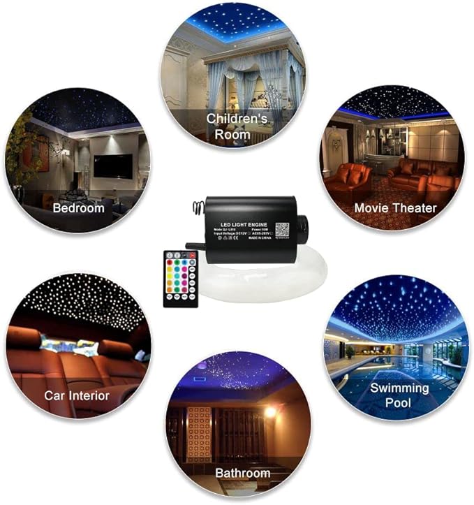 AMKI 16W Fiber Optic Lights,Starlight Headliner Light Kit APP/Remote Control Sound Activated Mode for Car&Home Decoration,Optical Fiber Cable Strands 0.75mm/0.03in 6.5ft/2m 450pcs