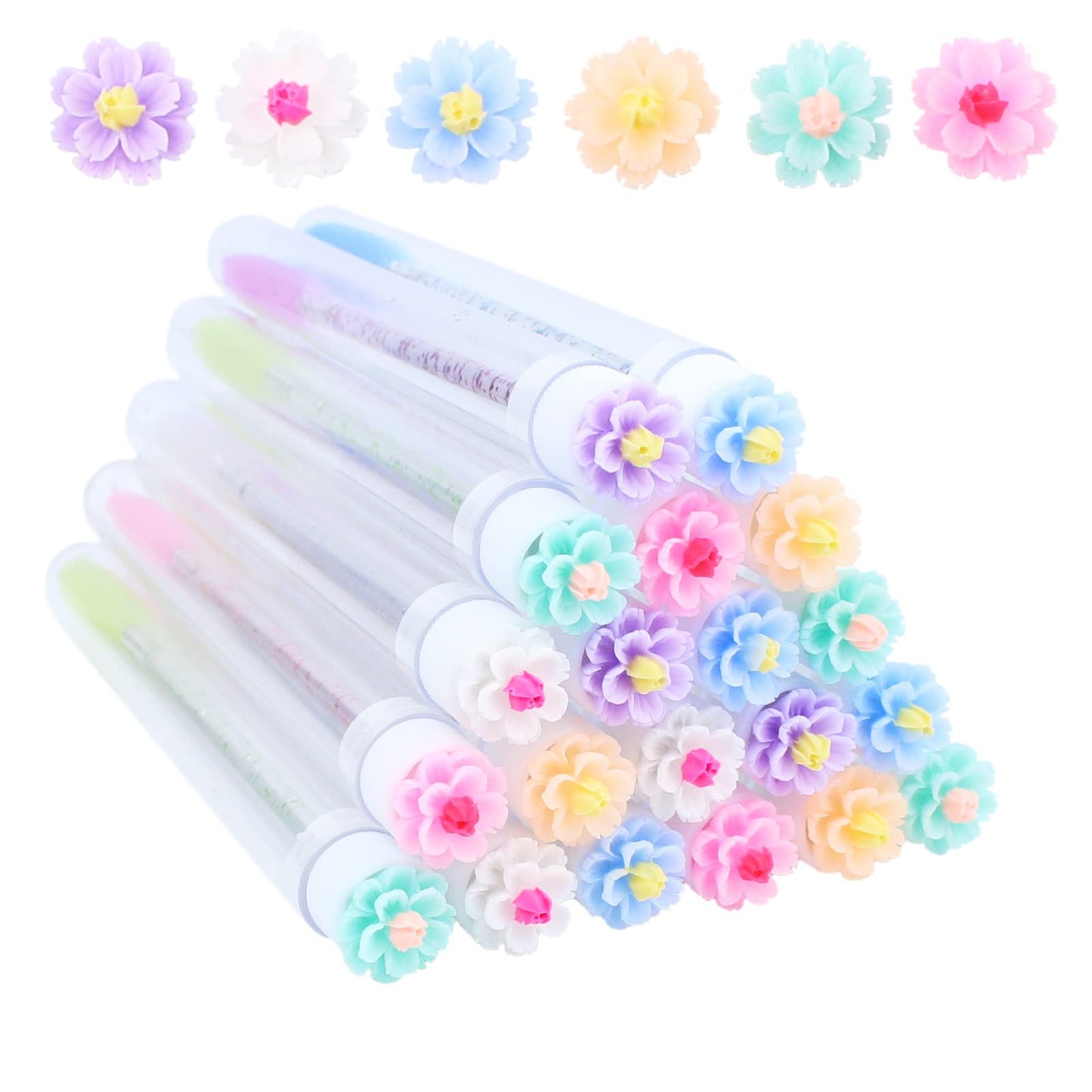 Senrocc 20 Pcs Mascara Wands Tube Set Reusable Lash Spoolies Flower Tube Eyelash Brush Tubes Spoolies Lash Extension Brushes App