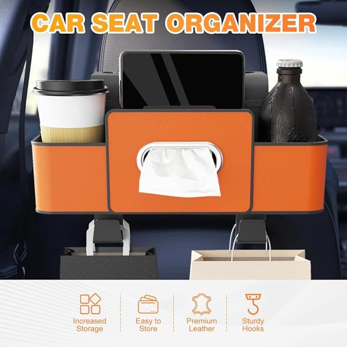 3-in-1 Car Backseat Organize rwith Cup Holder, Tissue Box, Trash Bin & Hooks,2026 Multifunctional Back Seat Car Organizer Box for Hold Phones, Snacks, Drinks, and Handbags