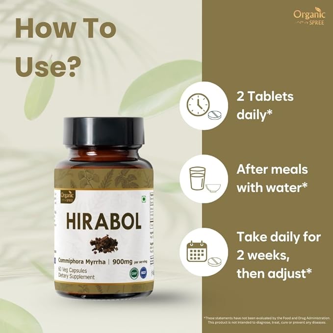 HIRABOL 60 Capsules | Commiphora myrrha (Hirabol) | 900mg per Serving | Natural 60 Capsules - Pack of 3