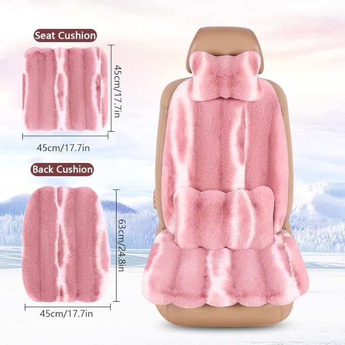 Luxury Plush Car Seat Cushion Set Car Headrest & Lumbar Support & Seat Cushion & Back Support Pillow Fluffy Fuzzy Car Seat Covers Non-Slip Cushion for Universal Accessories Automobiles (8, Pink)