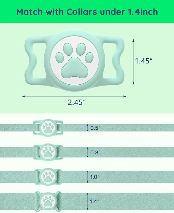 IP68 Waterpoof Dog Airtag Holder, Stretchy Silicone Full Body Covered Apple Air Tag Holder for Dog Cat Collar Fit All Width Collar (Black/Green/Blue/Pink, 4 Pack)