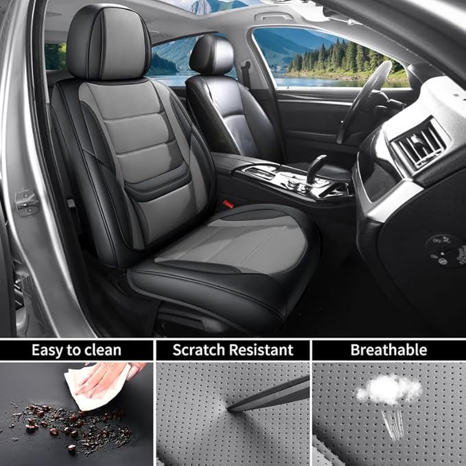 Car Seat Covers Custom Fit for Chevrolet/Chevy Colorado 2015-2026 , Premium Faux Leather Waterproof Car Seat Protectors with Lumbar Support, Breathable Anti-Slip Easy to install(Black&Gray,Full set)