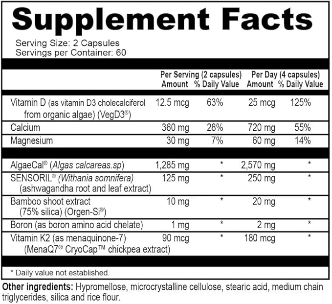 NatureCity True-Osteo+ for Bone Strength & Density | Plant Based Calcium Supplement with Organic AlgaeCal Calcium & Magnesium, Vitamin D3, K2, Silicon & Stress Support | 120 Veggie Capsules