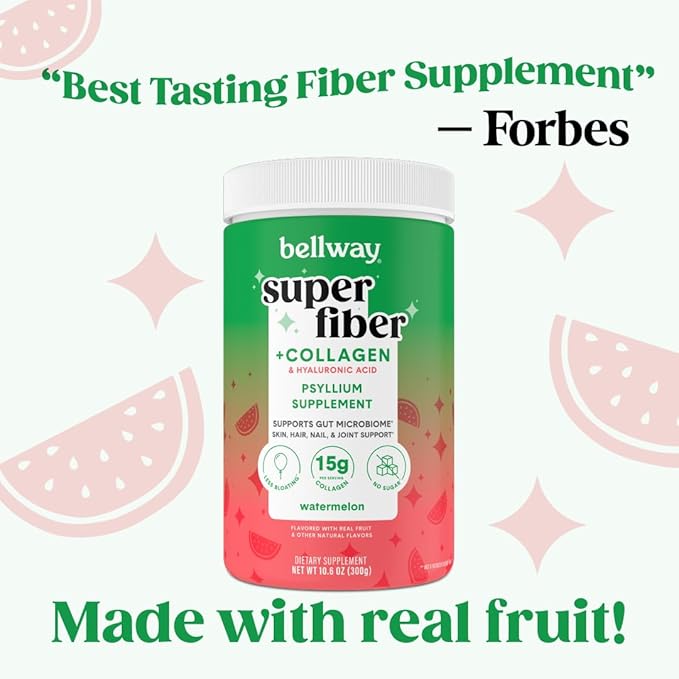 Bellway Super Fiber Powder + Fruit, Raspberry Lemon Super Fiber Powder + Collagen, Watermelon