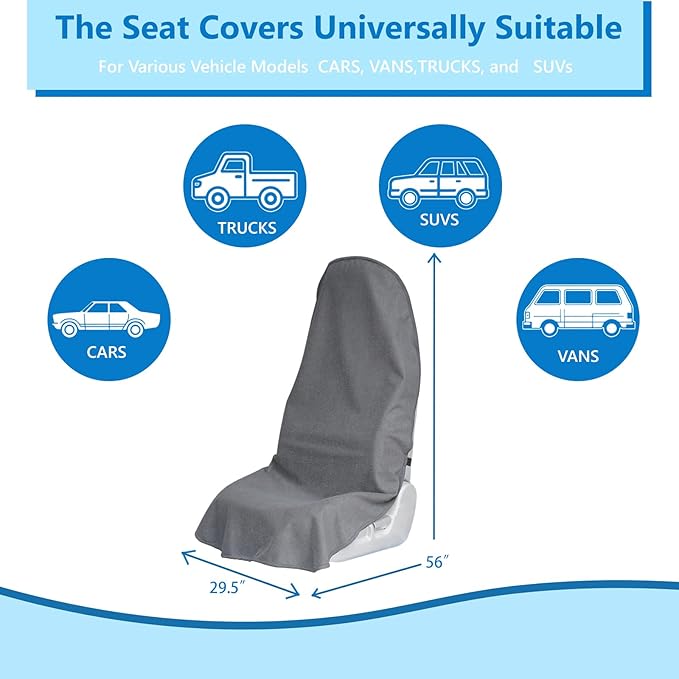 Car Seat Covers Universal Car Protective Front Seat Covers Washable Non-Slip Seat Protectors for Gym Workouts,Waterproof and Sweatproof Towel Seat Covers for Cars,Trucks, Jeeps (2 Pack Grey)