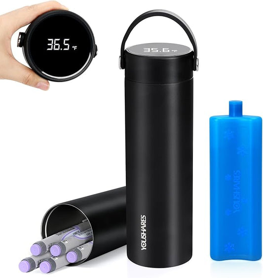 YOUSHARES Insulin Cooler Travel Case - 48H Verified Cooling with Temperature Display, TSA Approved Diabetic Medication Pen Vials Refrigerator with ℃/℉ Digital Temp Display, Portable for 1–7 Pens