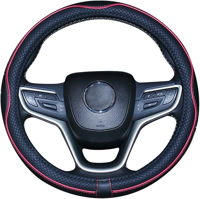 Mayco Bell Small Size Steering Wheel Cover Anti-Slip,Safety,Soft,Breathable,Durable,Full Surround,Comfortable Grip Microfiber Leather (14-14.25 inch,Black Red)