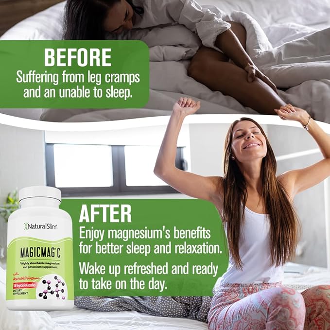 NaturalSlim Potassium Magnesium Supplement 100 Capsules – MagicMag C Magnesium Citrate Supplements for Sleep Support, Heart Health, and Muscle Cramp Relief | Gluten-Free 3 Pack