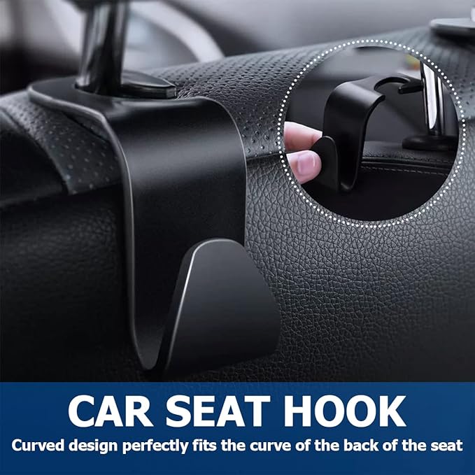 Car Seat Headrest Hook, 4PCS Multifunctional Auto Backseat Hangers, Universal Car Interior Accessories, Vehicle Storage Organizer for Purse, Coat, Umbrella, Grocery, Bag, Handbag (Black)