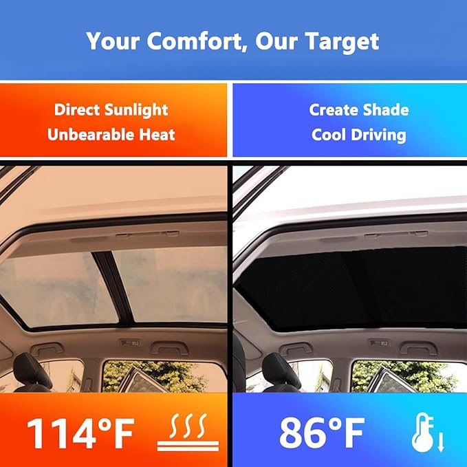 Car Sunroof Compatible with Tiguan 2023-2017 5-Door SUV, Foldable Glass Roof Sunshade with Storage Bag, Sunshade Roof Heat Insulation Sun Protection Roof Sunshade Interior Sunroof Shade