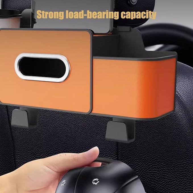 Car Multifunctional Seat Back Waterproof Storage Bag, Multifunctional & Waterproof Car Back Seat Organizer with 2 Cup Holders&Hooks, Hanging Storage Box for Most Cars (white)