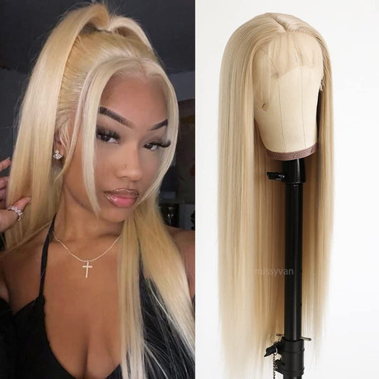 Missyvan Natural Blonde Lace Front Wig Long Straight Soft Hair Synthetic Lace Front Wigs For Women Heat Resistant Fiber Hair