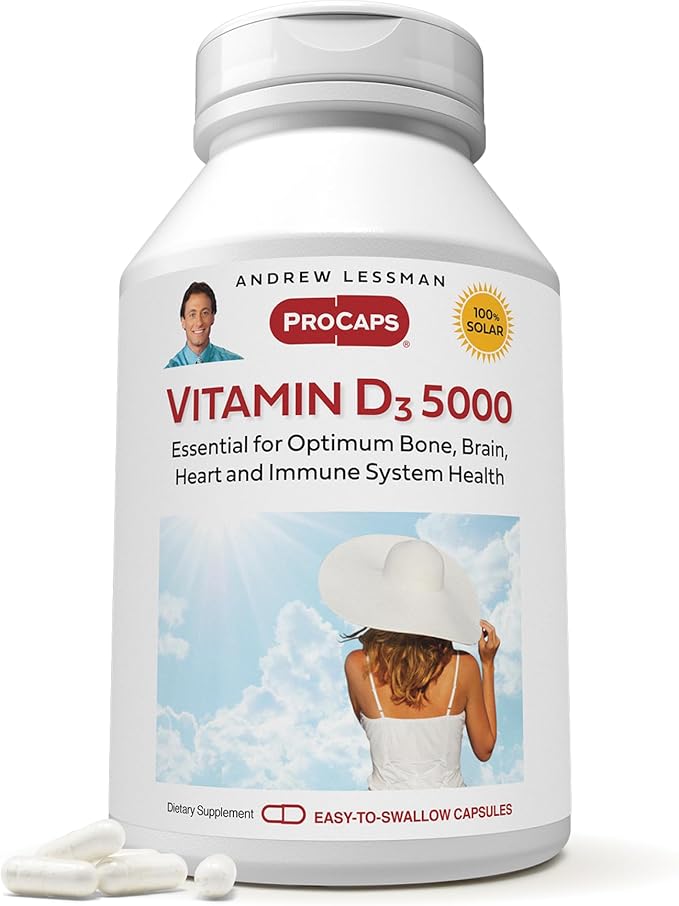ANDREW LESSMAN Vitamin D3 5000 IU 180 Capsules - High Potency, Essential for Calcium Absorption, Supports Bone Health, Healthy Muscle Function, Immune System, More. Small Easy to Swallow Capsules