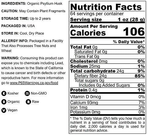 Food to Live - Organic Whole Psyllium Husks, 1 Pound - Non-GMO Flakes, Vegan, Unsweetened, Unflavored, Rich in Dietary Fiber, Natural Food Thickener, Great for Baking