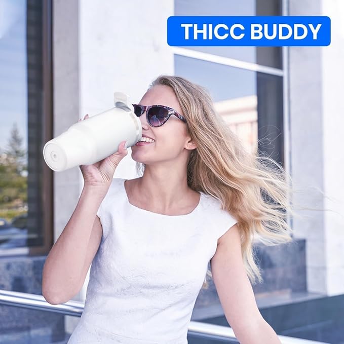 Frost Buddy Thicc Buddy - 16 oz Stainless Steel Vacuum Insulated Tumbler with Lid and Straw for Water - Travel Mug Cupholder Friendly - Gifts for Women Men Him Her (Beige Checkered)
