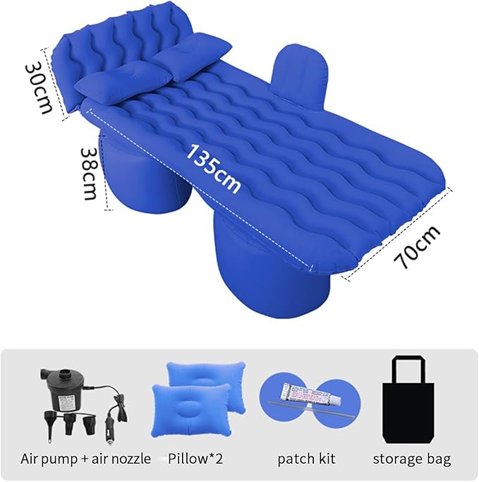 Car Air Mattress for Silverado 1500/GMC Sierra 1500 2019-2023 2024, Inflatable Car Bed for Back Seat Sleeping, Soft Car Inflatable Bed Back Seat Mattress Airbed,D Blue