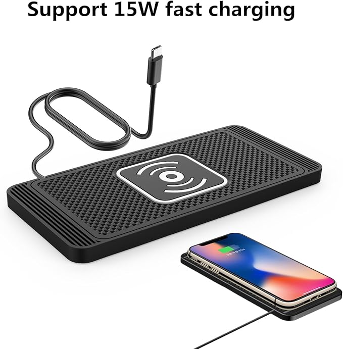 Wireless Charging Pad for Car for VW Jetta VI 2011 2012 2013 2014 2015 2016 2017 2018-pr, 15W Fast Wireless Charger Mat Non-Slip Silicone Car Center Console Phone Charging Pad,A/15W-Type-c
