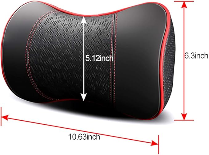 Car Leather Neck Pillows, Neck Rest Cushions,100% Memory Foam Cervical Support, Comfortable Travel car Seats and Home Office Soft Pillows, Red a Set (2 pcs)