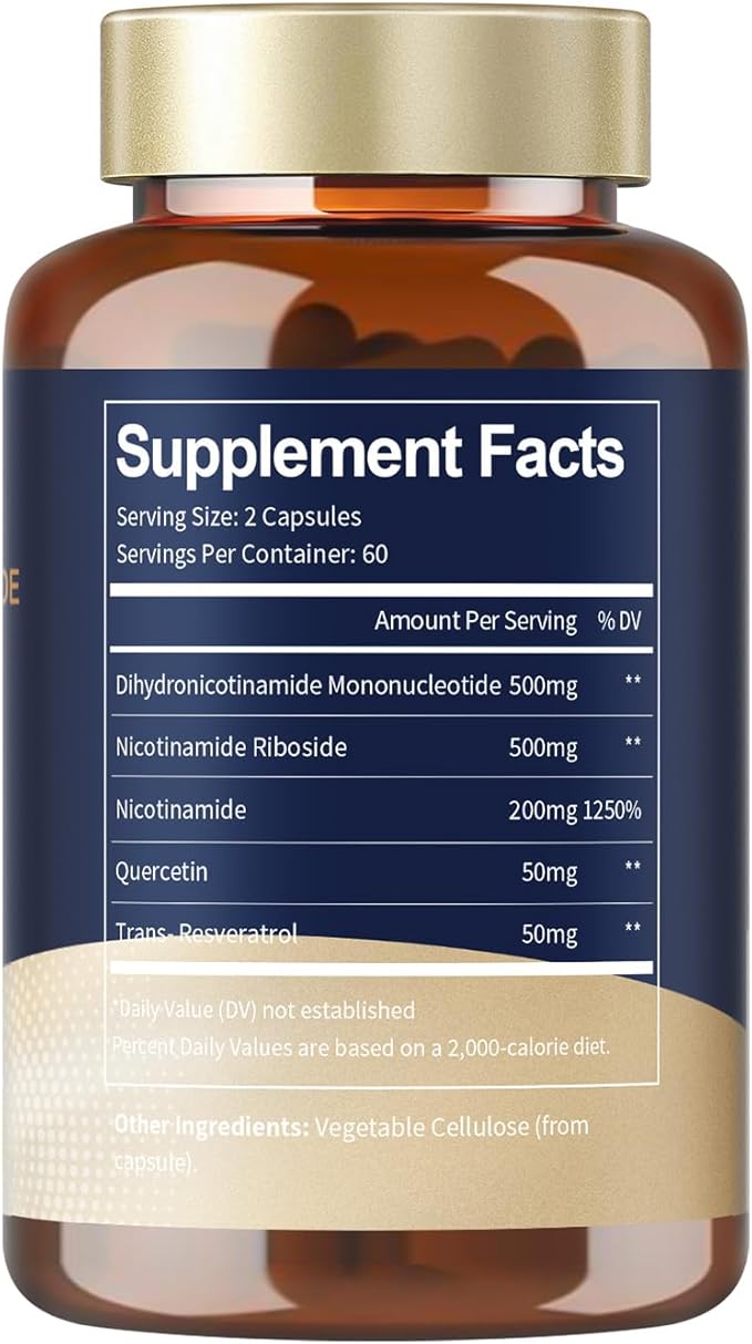 NMNH (Dihydronicotinamide Mononucleotide), NMNH Supplement w/Niacinamide (Vitamin B3), Quercetin, Trans-Resveratrol, Support NAD+, Anti-Aging, Skin Cell Health & Energy, 240 Count