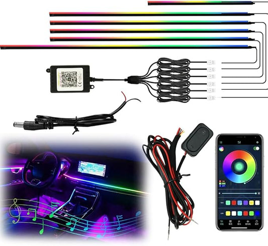 Interior Car Strip Lights Dreamcolor Acrylic Car Decorative Lights with APP Control Multicolor Internal Lighting Kit Music&DIY Function Ambient Fiber Optic Strip Valentine’s Day's Decor