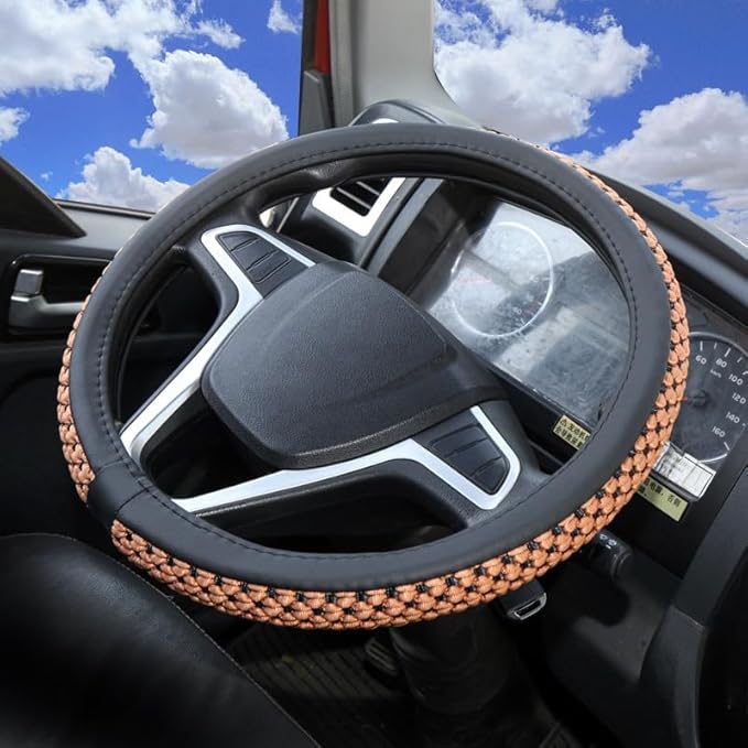 Size 16-20 Inch Ice Silk Ventilation Multi-Style Comfy Grip Steering Wheel Cover for Truck, Bus, Big Rig Trucker,SUV， Anti-Slip Design 16-20 Inch (Brown, 19)
