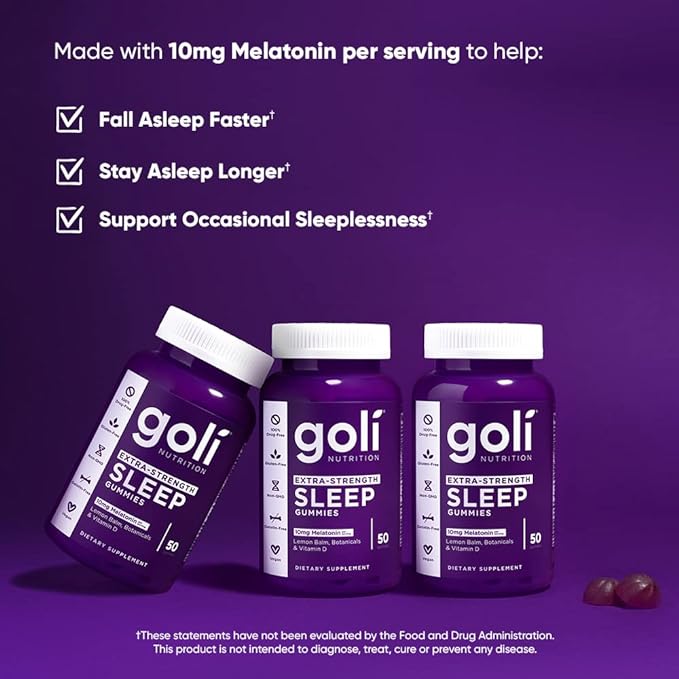 Goli Nutritional Supplement, Extra Strength Sleep Gummy 10mg Melatonin - 1 Pack 50 Count - Gluten-Free, Vegan, Non-GMO, and Gelatin-Free