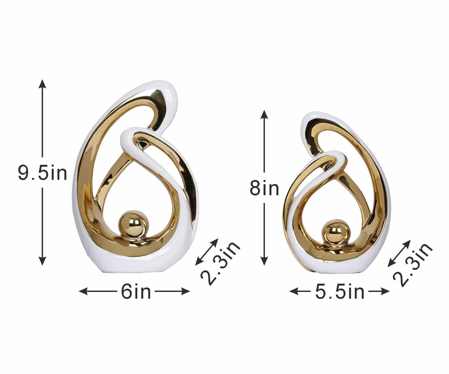 2 PCS White Gold Decor Accent Ceramic Statue White Mid Century Modern Home Decor Accents Sculpture Decorations Centerpieces for Living Room Bookshelf Shelf Coffee Table Kitchen Office Dining Table