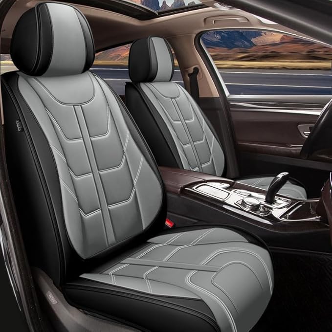 TTX LIGHTING Car Seat Covers fit for Chevrolet Tahoe 2011-2026 Front Seat: Premium Leather Automotive Seat Cover with Airbag Compatible Waterproof (2 Seats, Black & Gray)