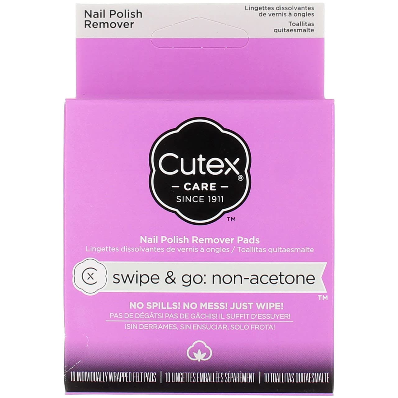 Cutex Care Swipe & Go Non-Acetone Nail Polish Remover Pads 10Ct