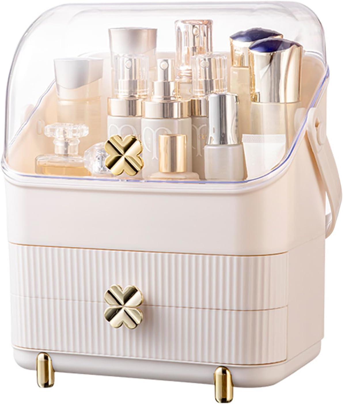 Preppy Makeup Organizer | 3-Tier Cosmetic Storage Box | Ivory White, Portable