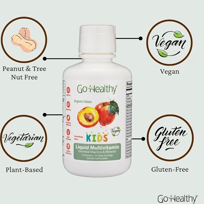 Go Healthy Multivitamin Liquid (1 Bottle) and Vitamin D3 K2 Drops (1 Bottle) for Kids, Toddlers, Teens, Vegan and Vegetarian, Gluten Free, Non-GMO Bundle