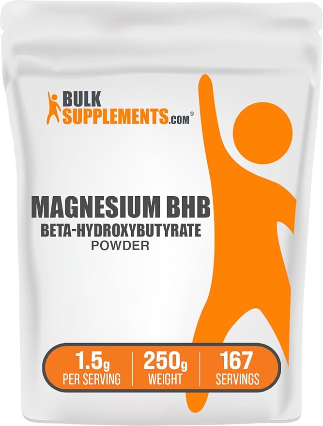 BulkSupplements.com Magnesium BHB Powder - BHB Salts, Beta-HydroxyButyrate Powder - Unflavored & Gluten Free, 1.5g per Serving, 250g (8.8 oz) (Pack of 1)
