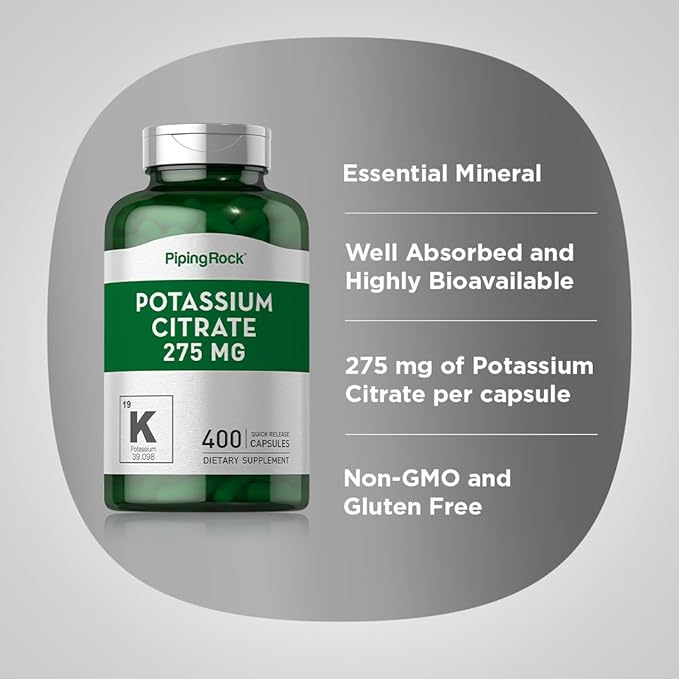Piping Rock Potassium Citrate Supplement | 275 mg | 400 Capsules | Non-GMO, Gluten Free