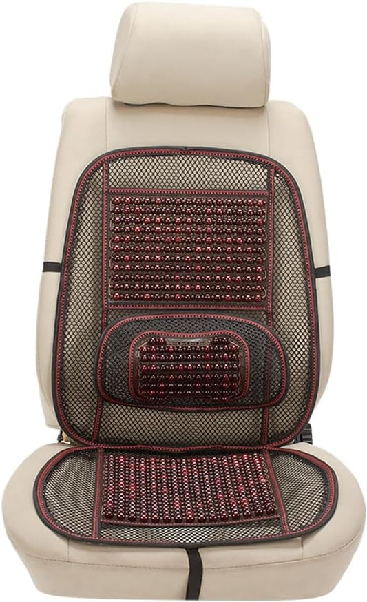 Blueshyhall Natural Massaging Car Seat Cover, Wooden Beaded Car Driver Seat Cushion (Black & Red)