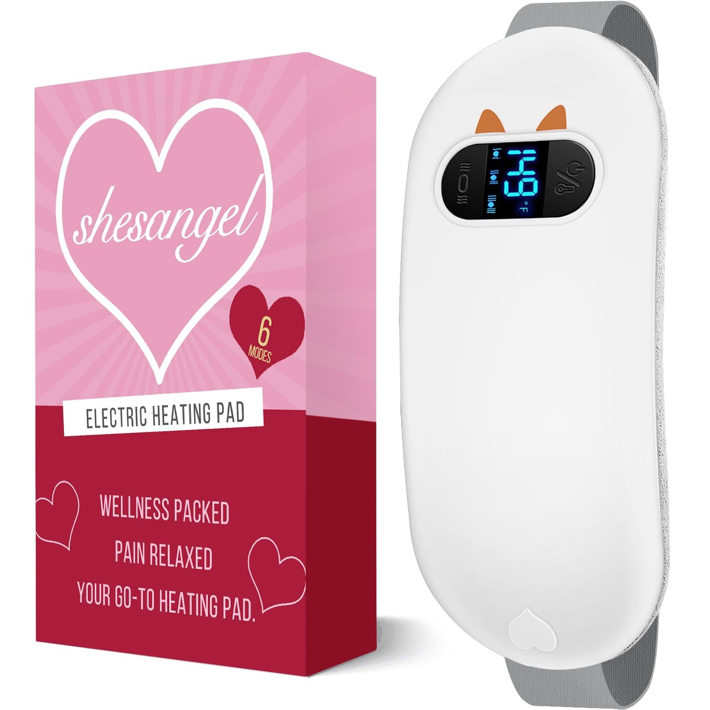 Portable Heating Pad for Period Cramps: Cordless Menstrual Heating Pad with 6 Heat Levels and 6 Massage Modes, 3s Fast Heating Gift for Women and Girl(Pink)