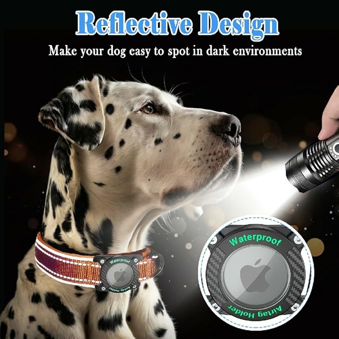 Upgraded AirTag Dog Collar, IP68 Waterproof Dog Collar with Apple Air Tag Holder, Reflective Adjustable Heavy Duty Dog Collars with Soft Padded for Small, Medium and Large Dogs,Orange, S