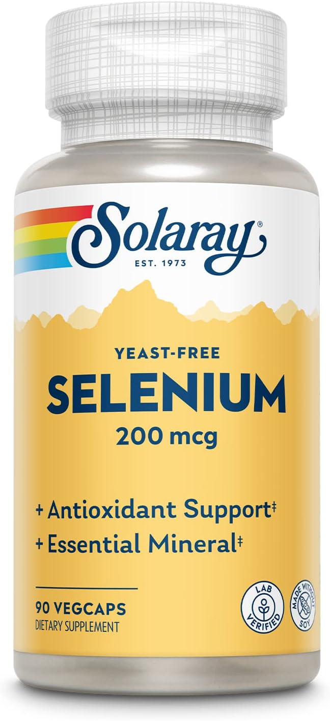 Solaray Yeast Free Selenium 200mcg, Selenium Capsules for Healthy Thyroid Function & Immune Support, High Absorption Supplement, Vegan, 90 Servings, 90 VegCaps